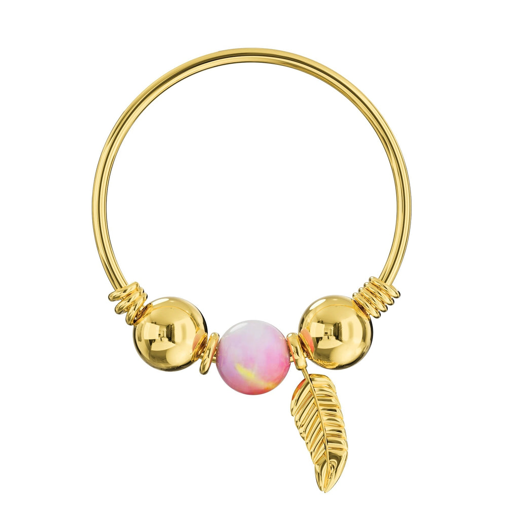 9K Gold Opal Bead and Leaf Charm Nose Hoop Ring