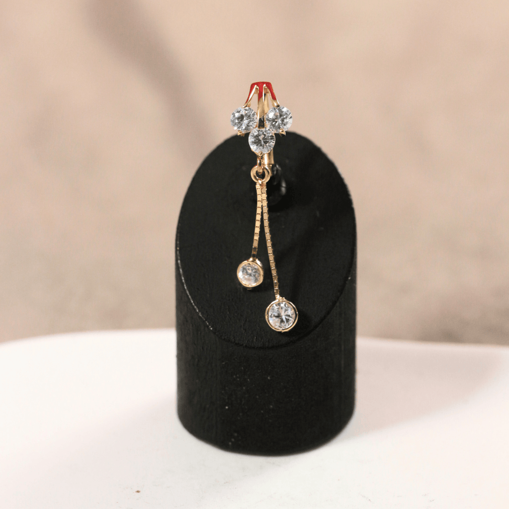 14K Gold CZ Jewelled Italian Horn Stones Dangling Belly Ring