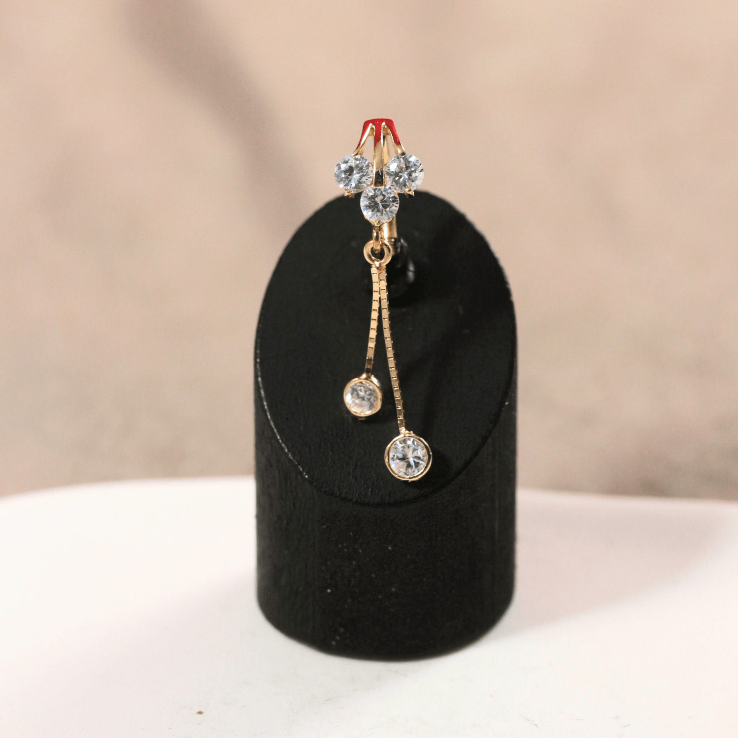 14K Gold CZ Jewelled Italian Horn Stones Dangling Belly Ring