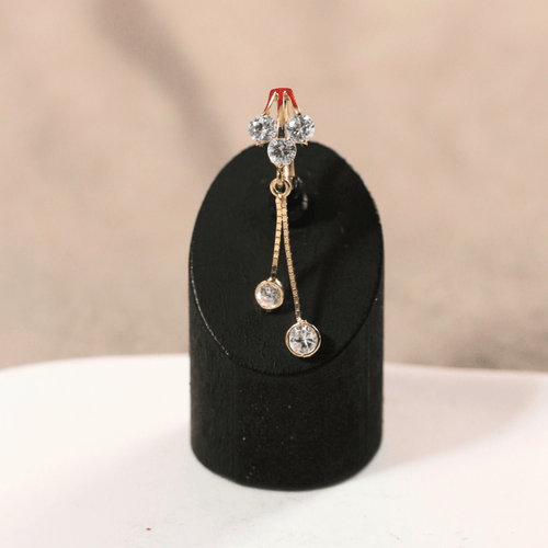 14K Gold CZ Jewelled Italian Horn Stones Dangling Belly Ring