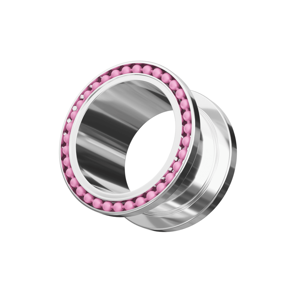 316L Surgical Steel Pink Ball Top White Edge Flesh Tunnel