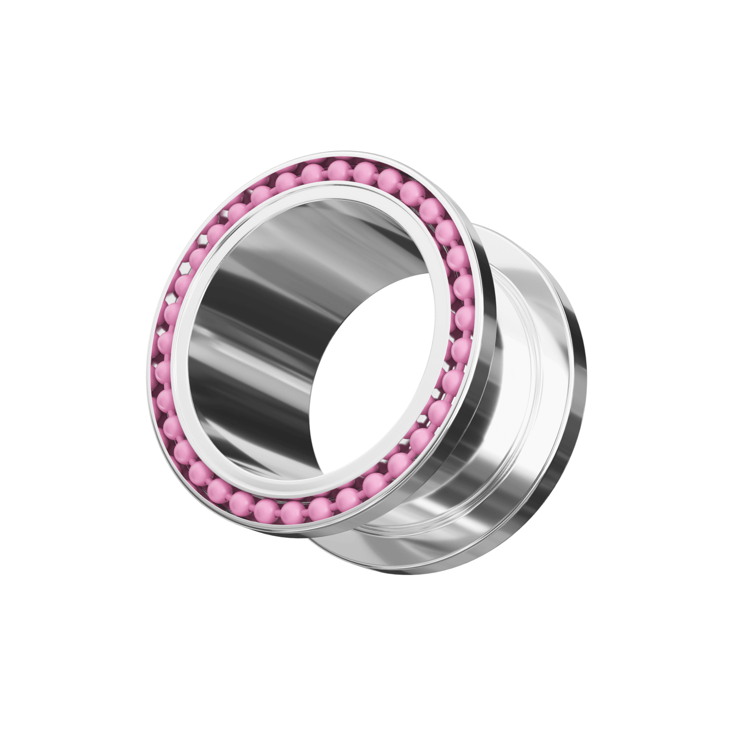 316L Surgical Steel Pink Ball Top White Edge Flesh Tunnel