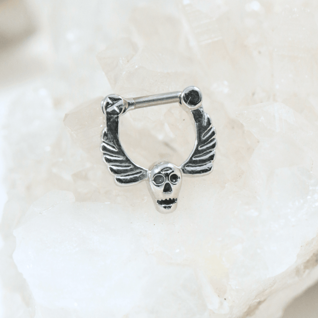 316L Surgical Steel Skull & Angel Wings Septum Clicker