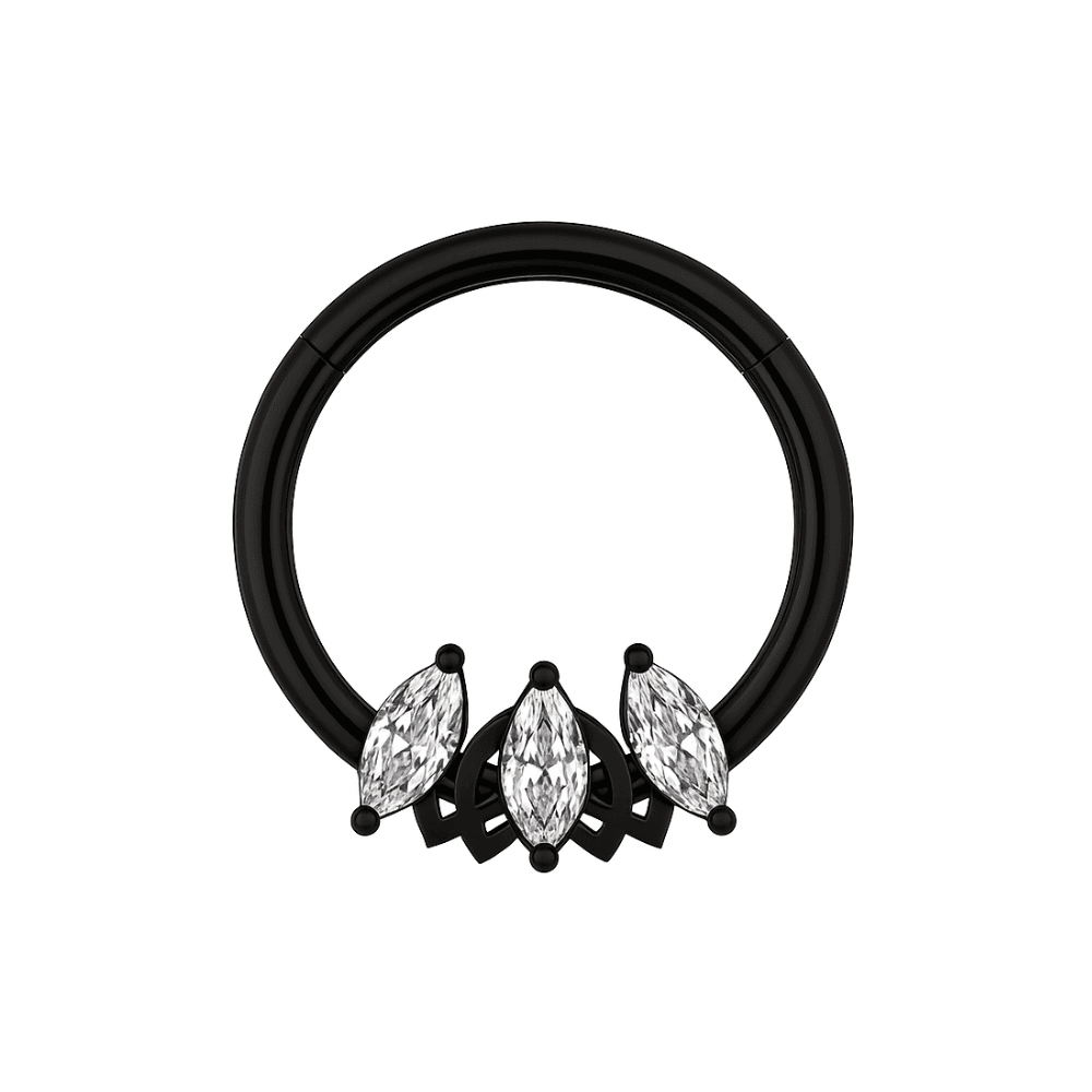 316L Surgical Steel Triple Marquise CZ Stone Segment Clicker Ring