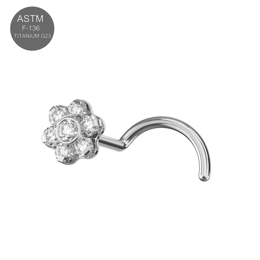 G23 Titanium CZ Jewelled Flower Nose Screw