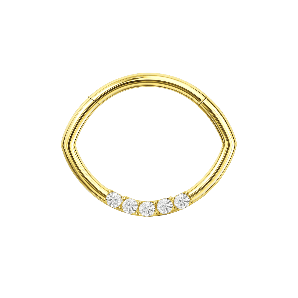 14K Gold Round CZ Jewelled Oval Shape Segment Clicker Ring
