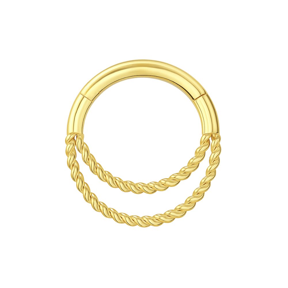 14K Gold Twisted Double Ring Segment Clicker Ring