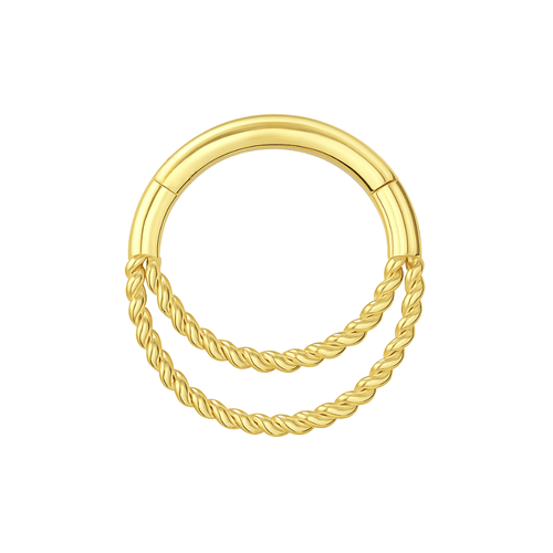 14K Gold Twisted Double Ring Segment Clicker Ring