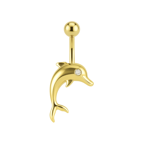 14K Gold Dolphin Belly Ring