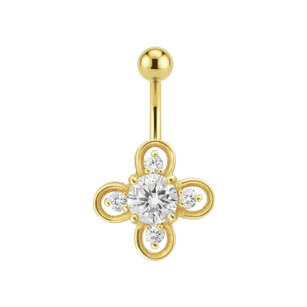 14K Gold Studded Clover Belly Ring