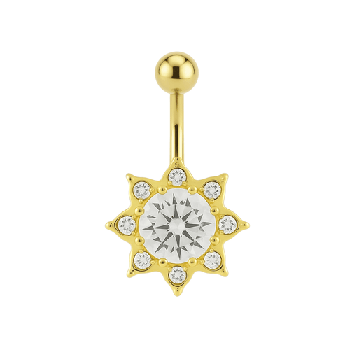 14K Gold Jewelled Flower Belly Ring