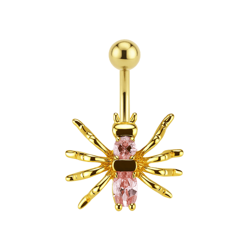 14K Gold Pink Jewelled Spider Belly Ring