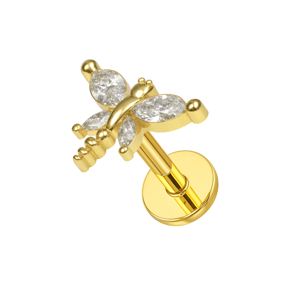 316L Surgical Steel CZ Jewelled Dragonfly Internally Threaded Cartilage Stud