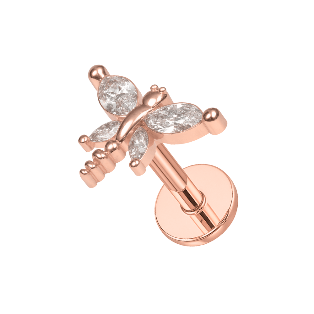 316L Surgical Steel CZ Jewelled Dragonfly Internally Threaded Cartilage Stud