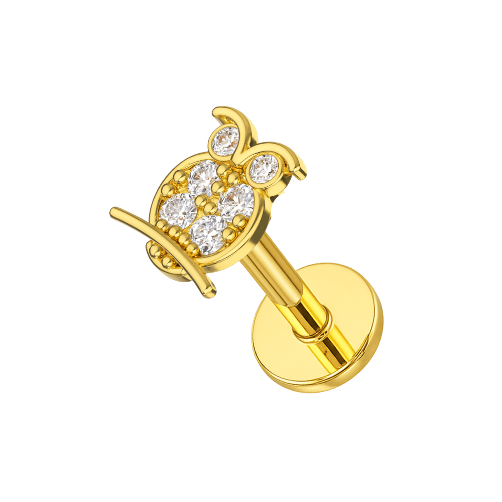 316L Surgical Steel CZ Jewelled Owl Internally Threaded Cartilage Stud