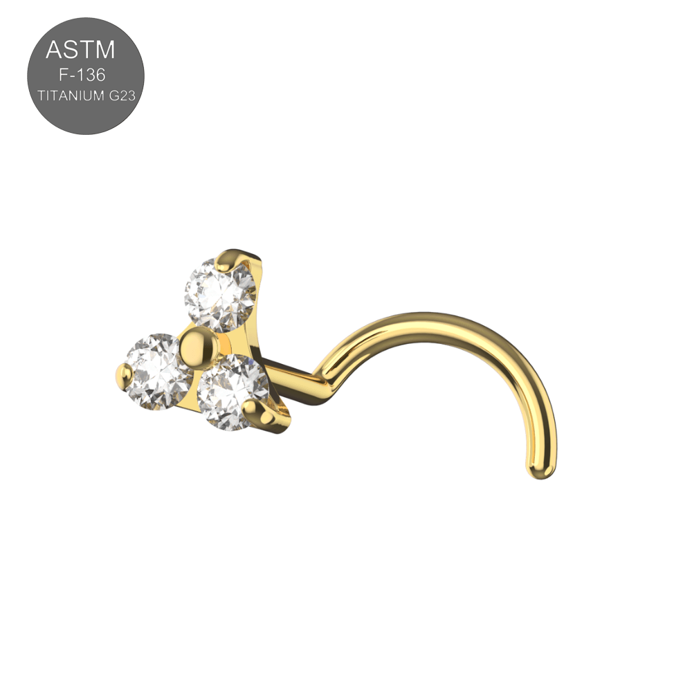 G23 Titanium Tri CZ Jewelled Nose Screw