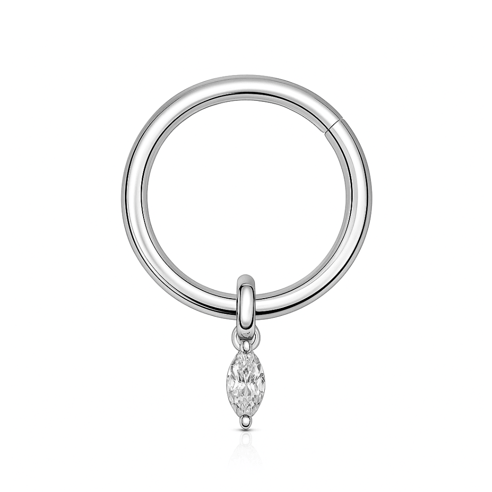 316L Surgical Steel Marquise Stone Jeweled Dangling Style Hinged Segment Clicker Hoop