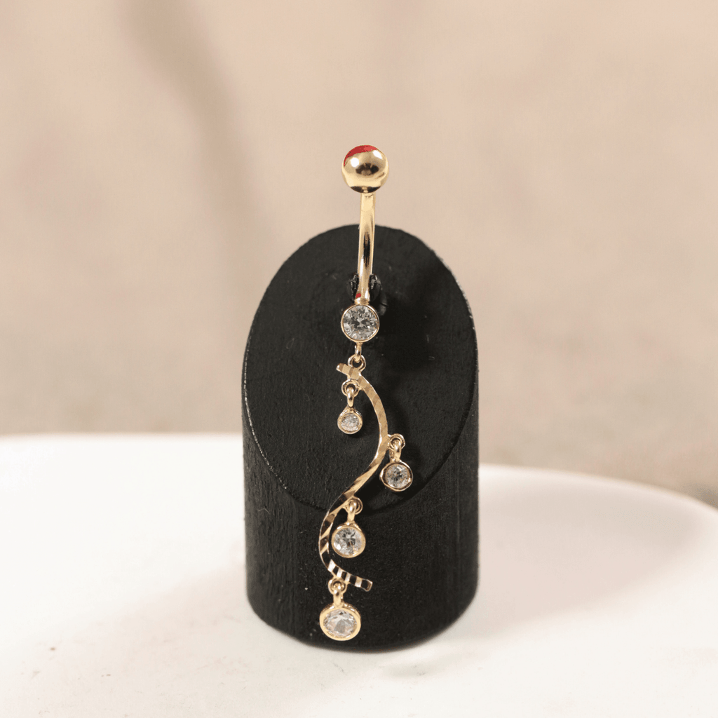 14K Gold CZ Jewelled Stones Dangling Belly Ring