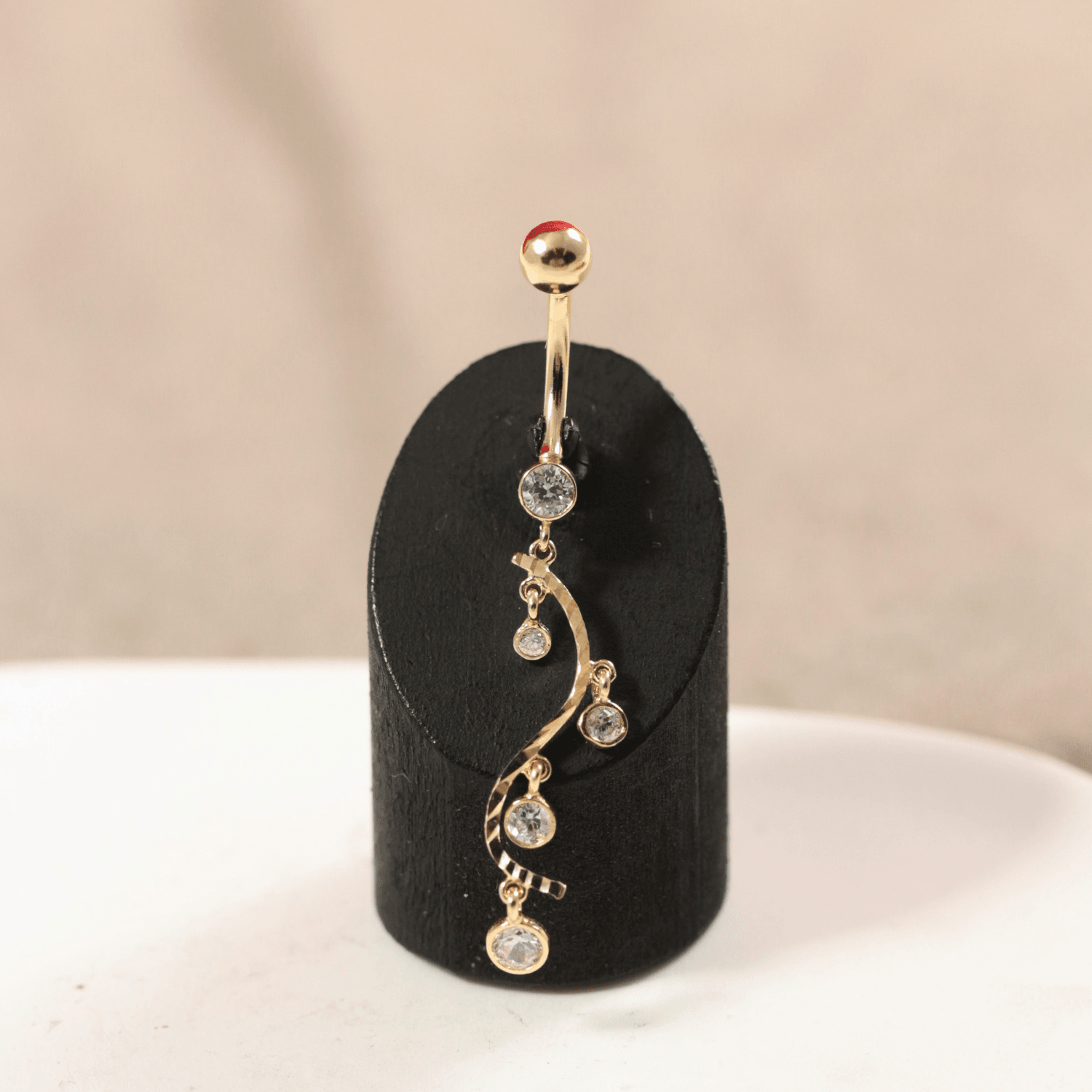 14K Gold CZ Jewelled Stones Dangling Belly Ring