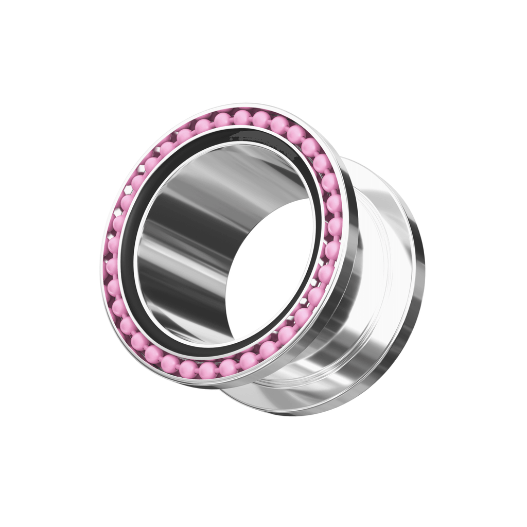 316L Surgical Steel With Pink Ball Black Edge Top Flesh Tunnel