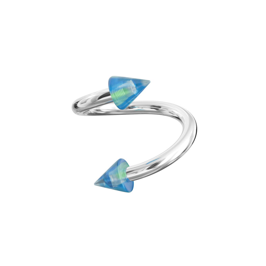 316L Surgical Steel Twisted Barbell with UV Fancy Colourful Two Tone Transparent Cone (Pack of 10)