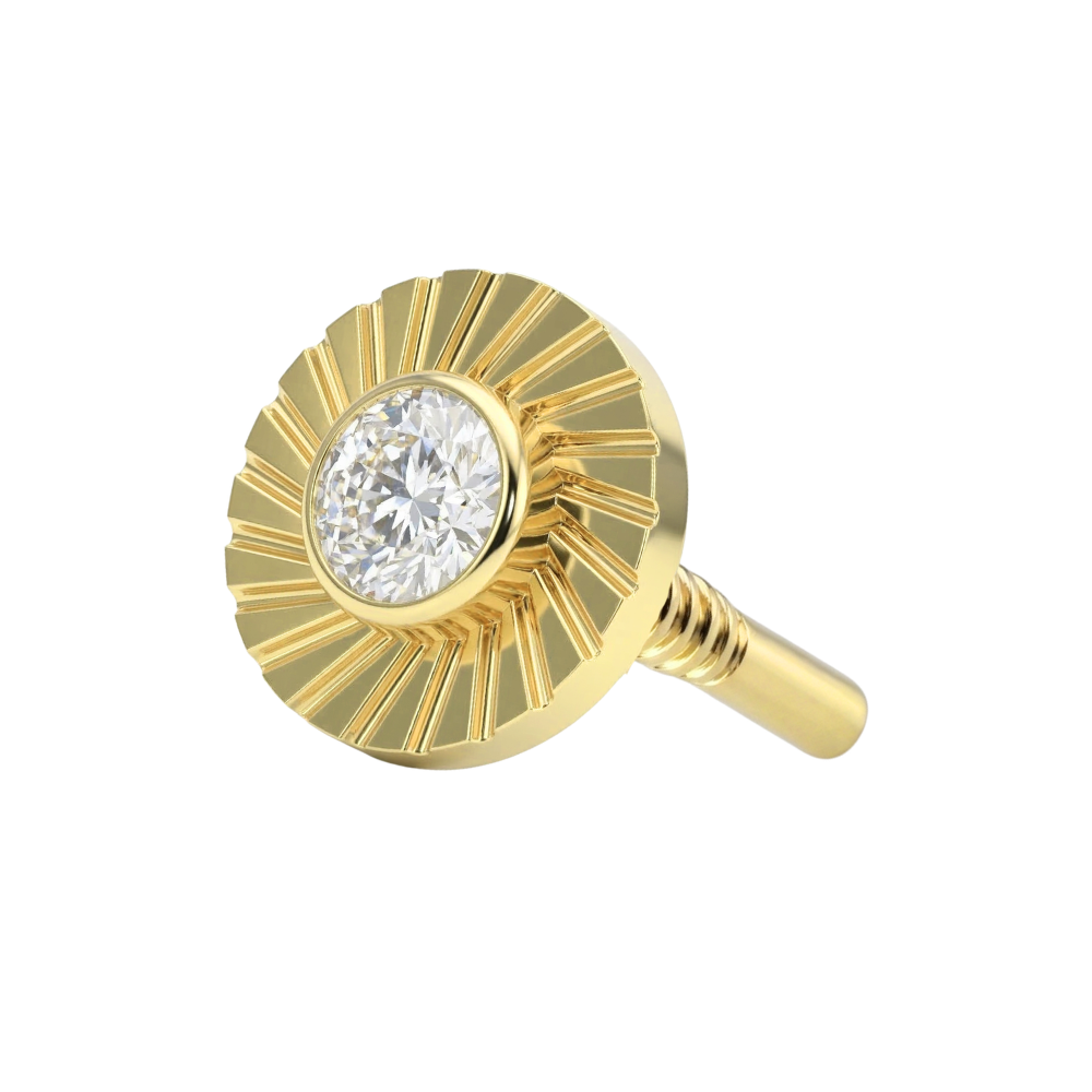 14K Gold Internal Thread CZ Jeweled Laser Cut Button Top