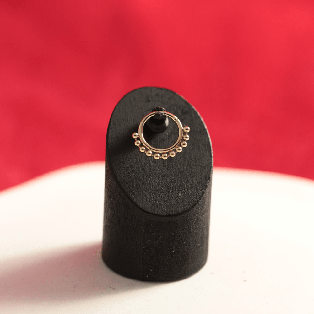 14K Gold Tribal Paved Balls Hinged Segment Clicker Ring