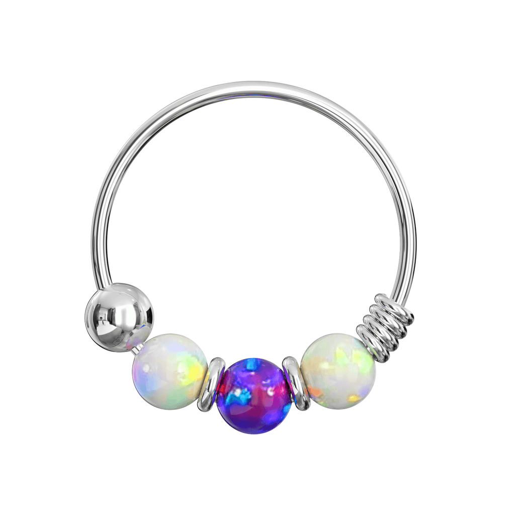 925 Sterling Silver with Opal Beads Hoop Nose Ring