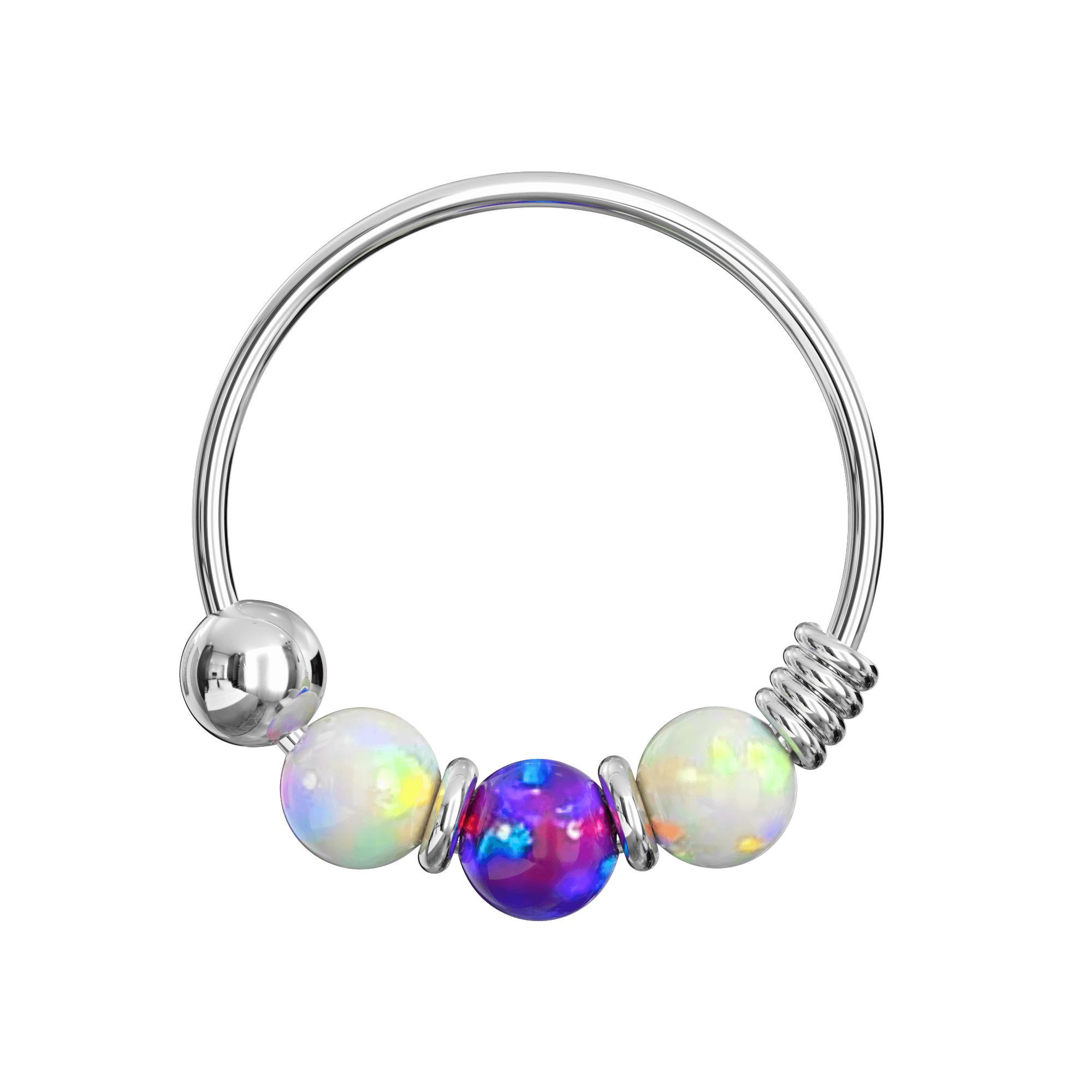 925 Sterling Silver with Opal Beads Hoop Nose Ring
