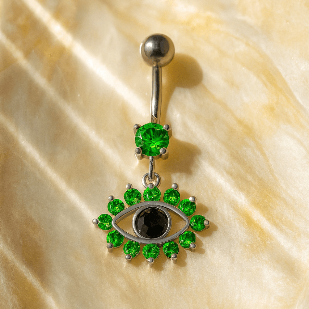 925 Sterling Silver Blue Eye Catching Stone Studded Belly Ring