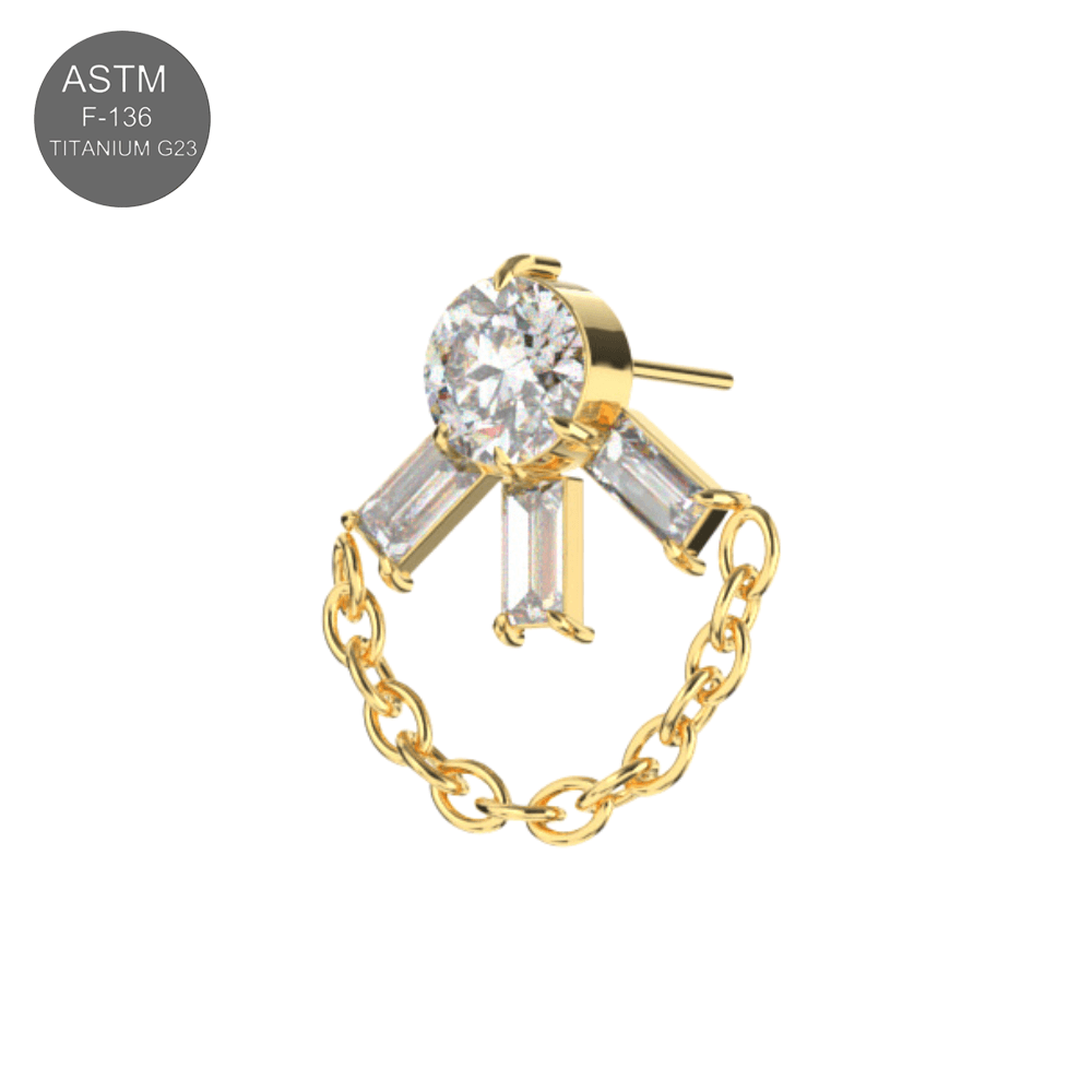 G23 Titanium CZ Jewelled with Chain Fancy Design Thread-less Push-Fit Top