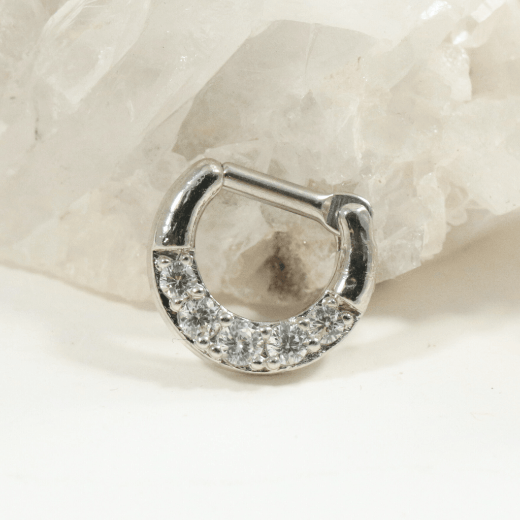 316L Surgical Steel Five Pronged Clear CZs Septum Clicker Ring