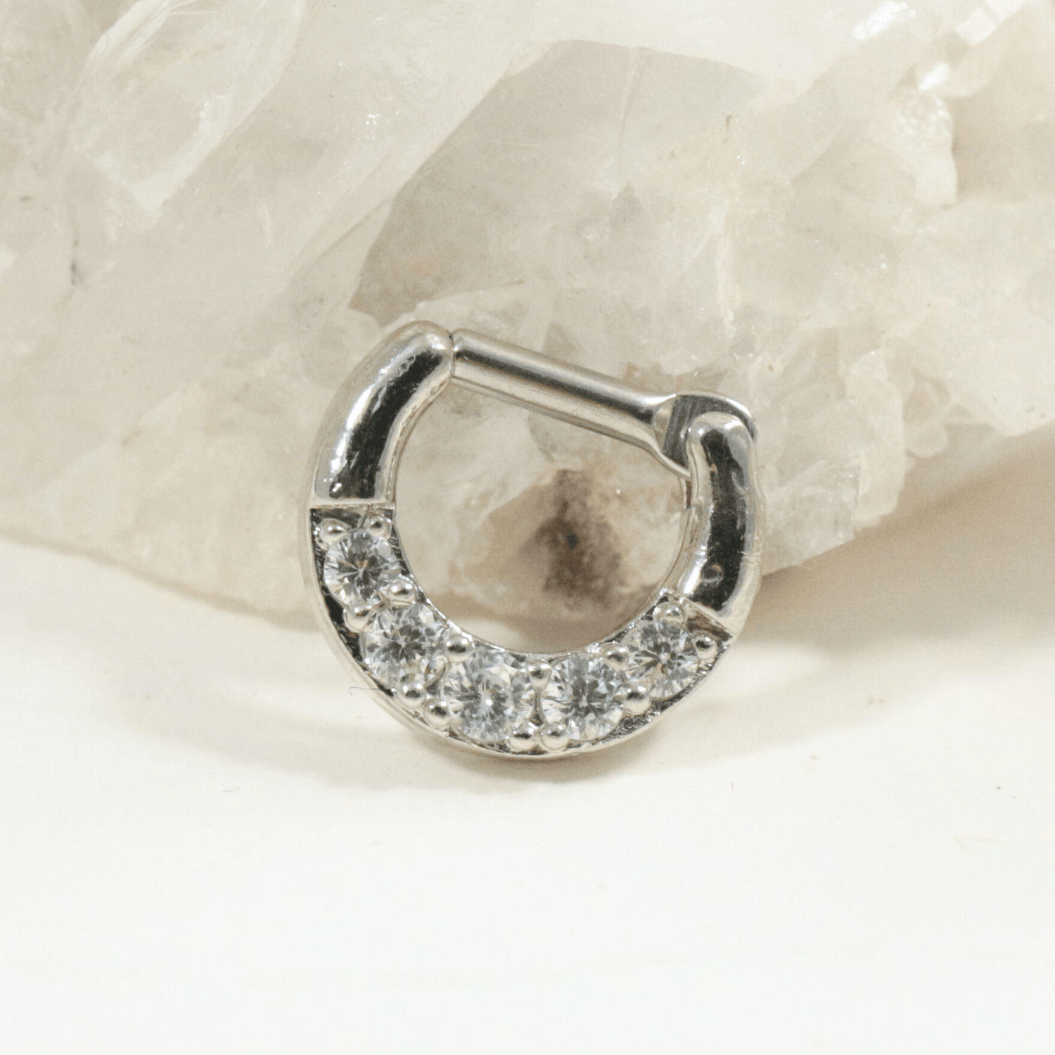 316L Surgical Steel Five Pronged Clear CZs Septum Clicker Ring