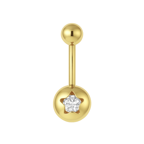 14K Gold Studded Star Encased Gem Belly Ring