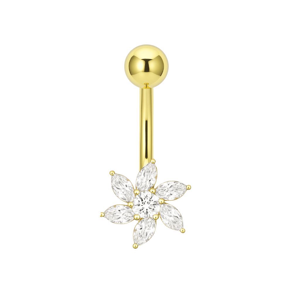 14K Gold Studded Pentas Fan Belly Ring