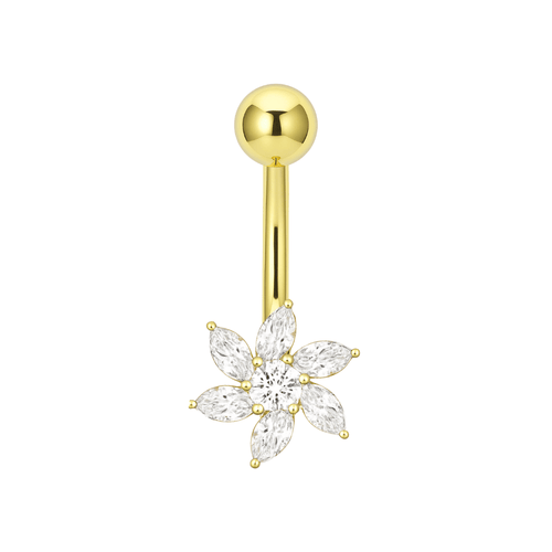 14K Gold Studded Pentas Fan Belly Ring