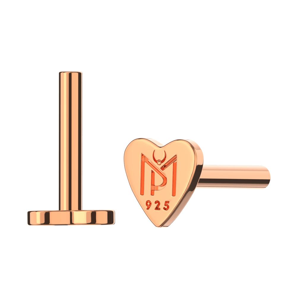 925 Sterling Silver Push-Fit Heart Back Labret Bar