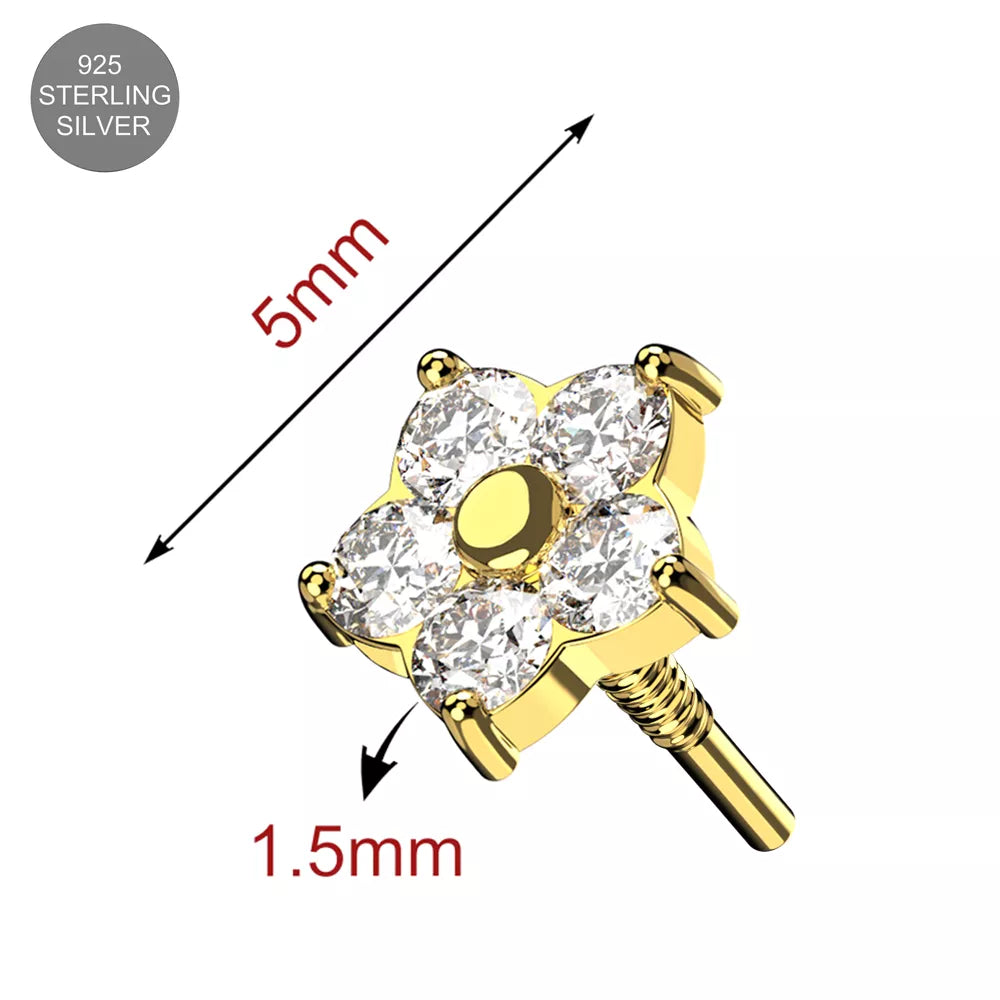 925 Sterling Silver CZ Jewelled Flower Internally Threaded Top