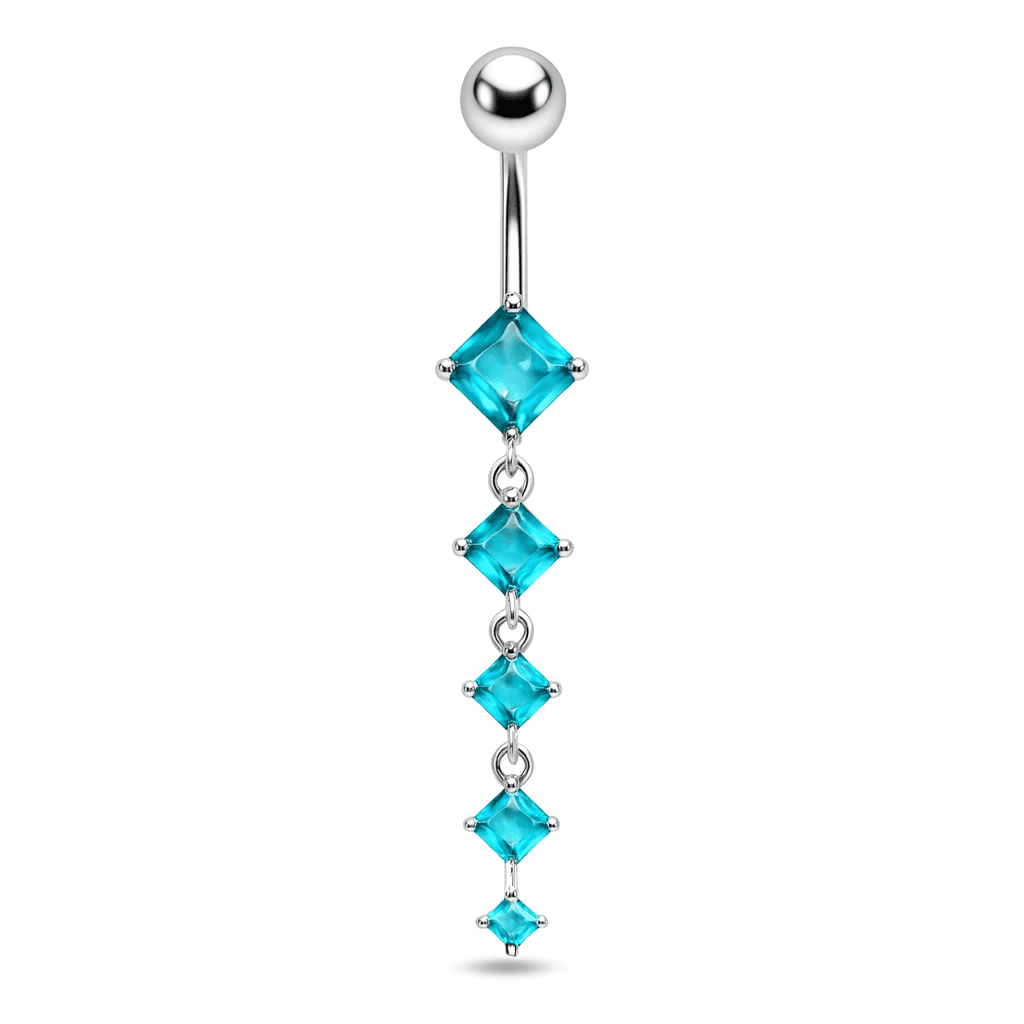 925 Sterling Silver Dangling Five Stones Belly Button Ring