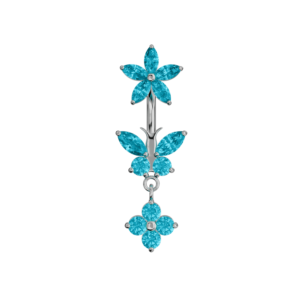 925 Sterling Silver Jewelled Butterfly Dangling Flower Spinal Ring