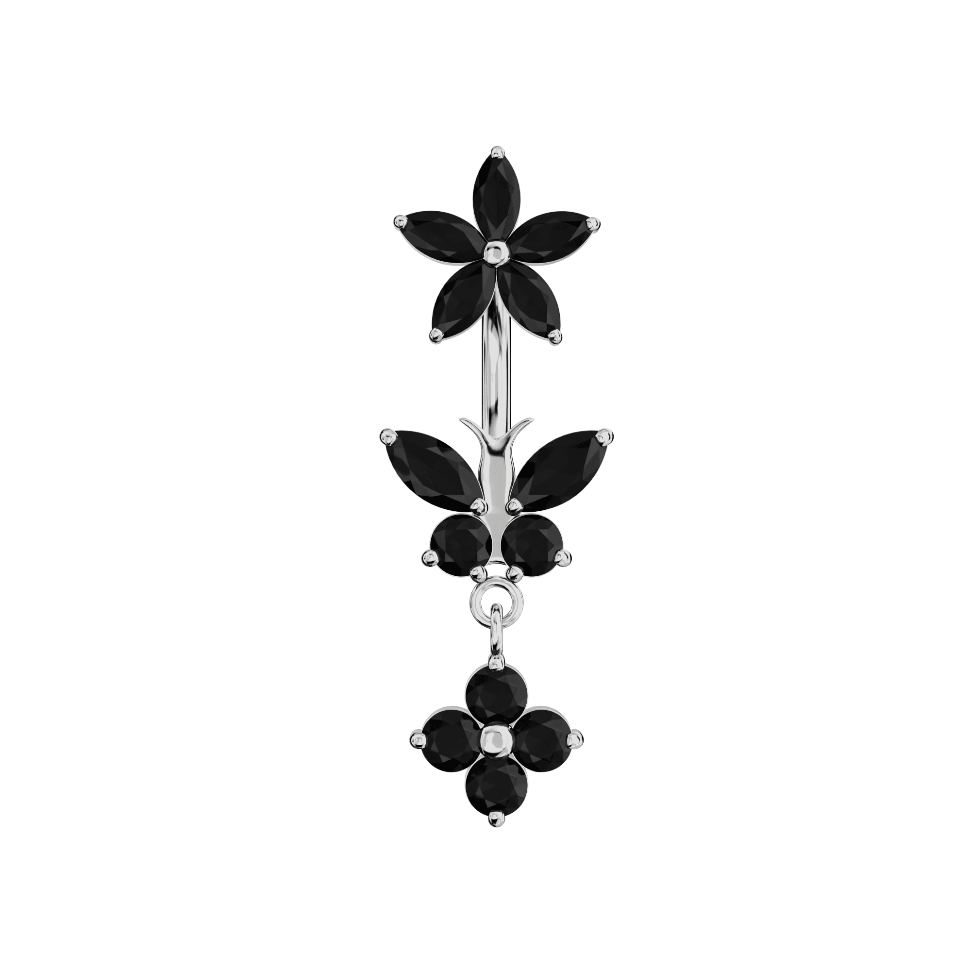 925 Sterling Silver Jewelled Butterfly Dangling Flower Spinal Ring