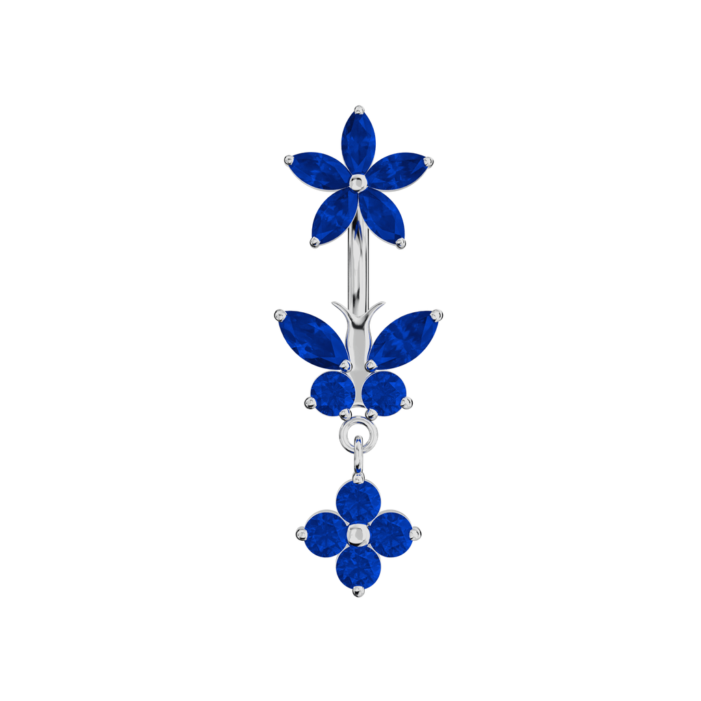 925 Sterling Silver Jewelled Butterfly Dangling Flower Spinal Ring