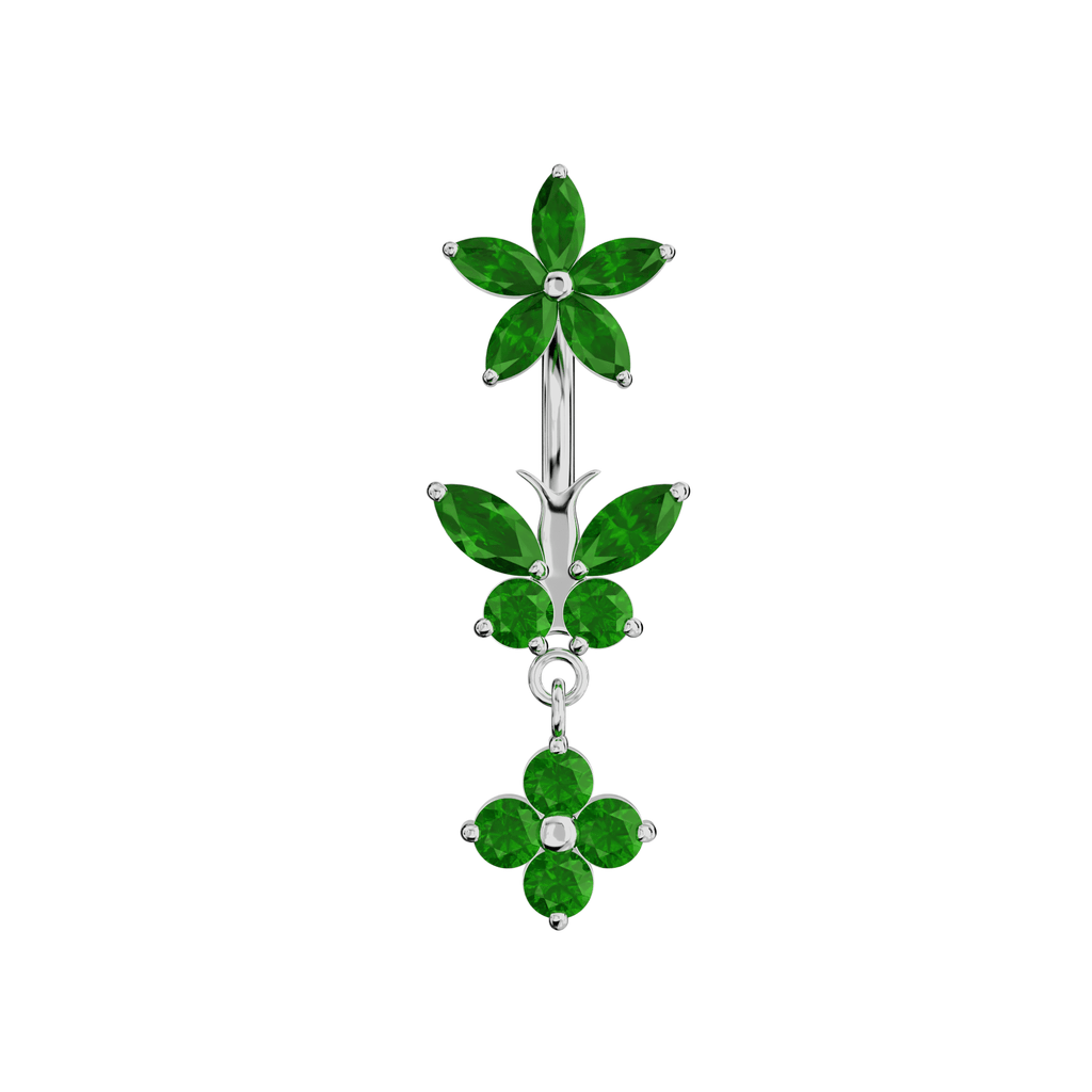 925 Sterling Silver Jewelled Butterfly Dangling Flower Spinal Ring