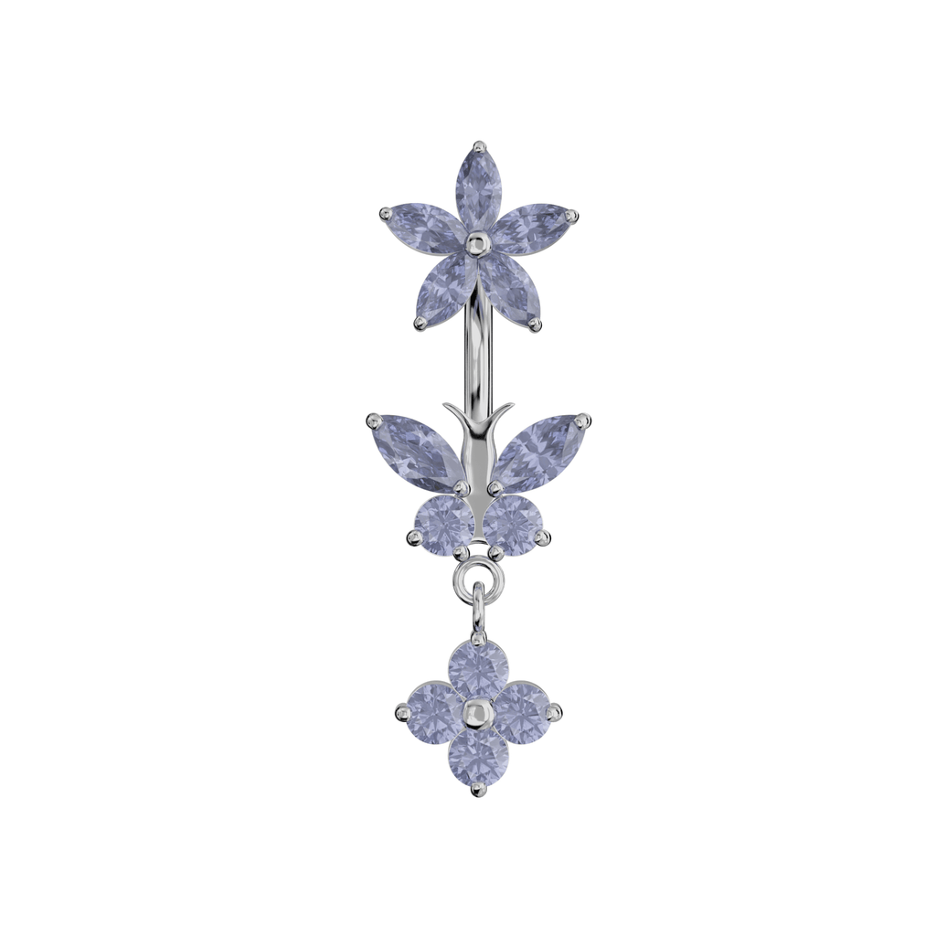 925 Sterling Silver Jewelled Butterfly Dangling Flower Spinal Ring