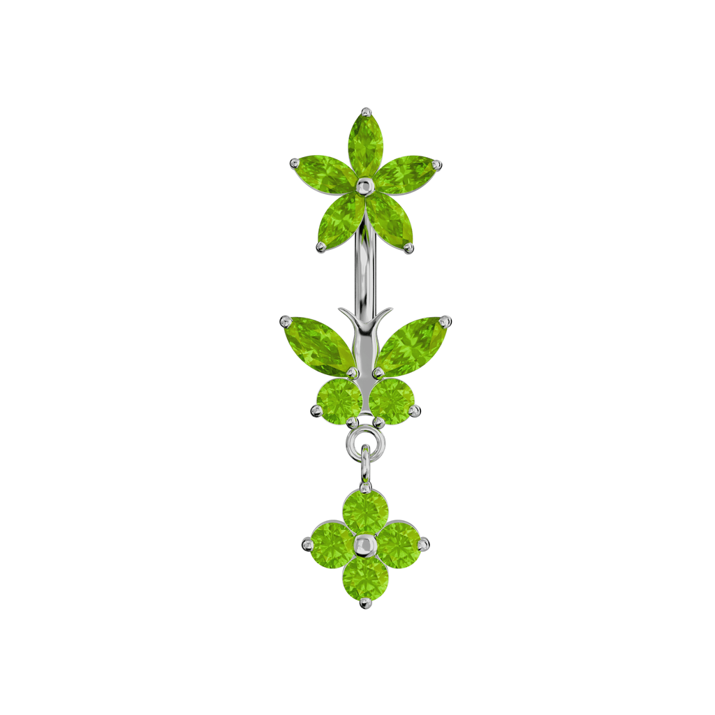925 Sterling Silver Jewelled Butterfly Dangling Flower Spinal Ring