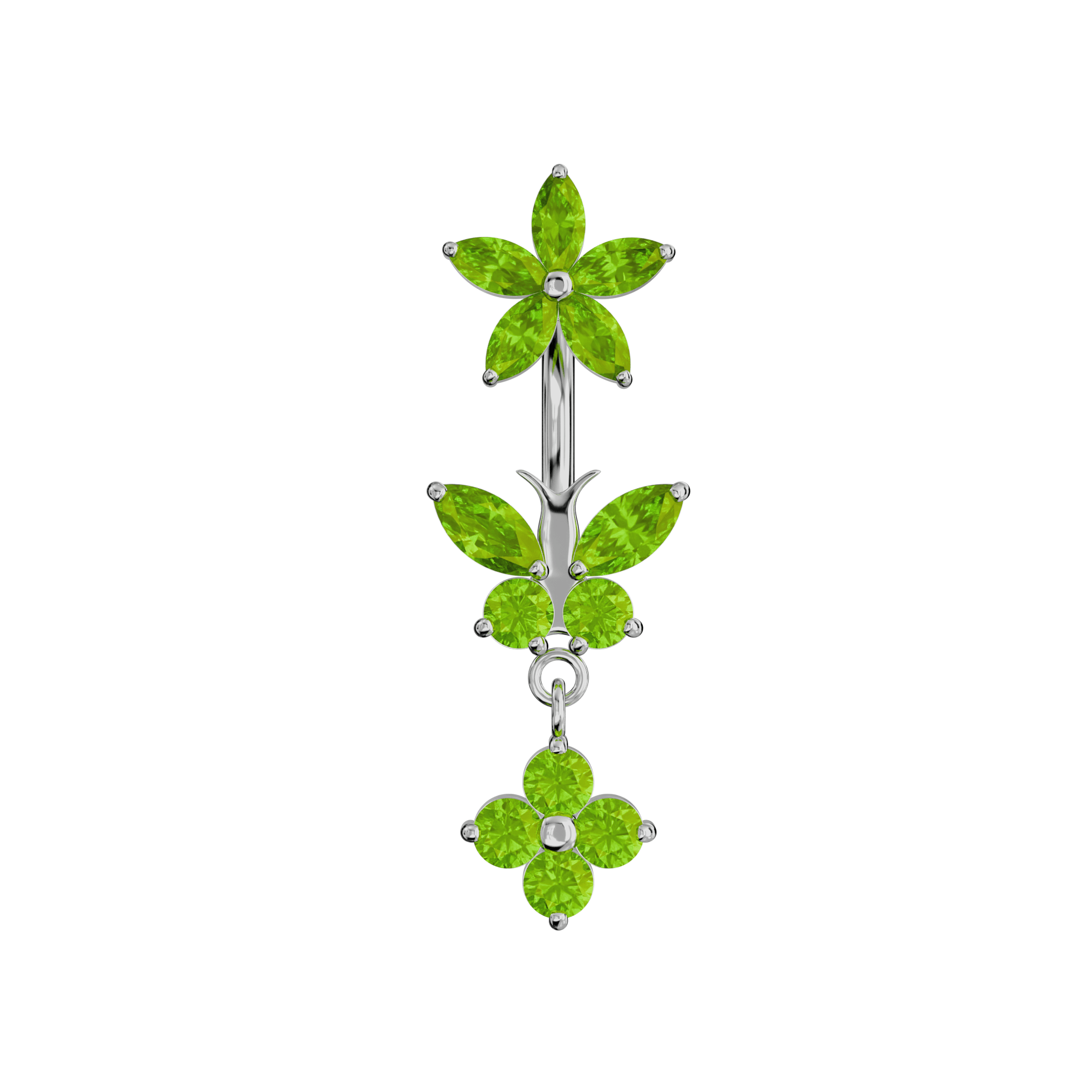 925 Sterling Silver Jewelled Butterfly Dangling Flower Spinal Ring