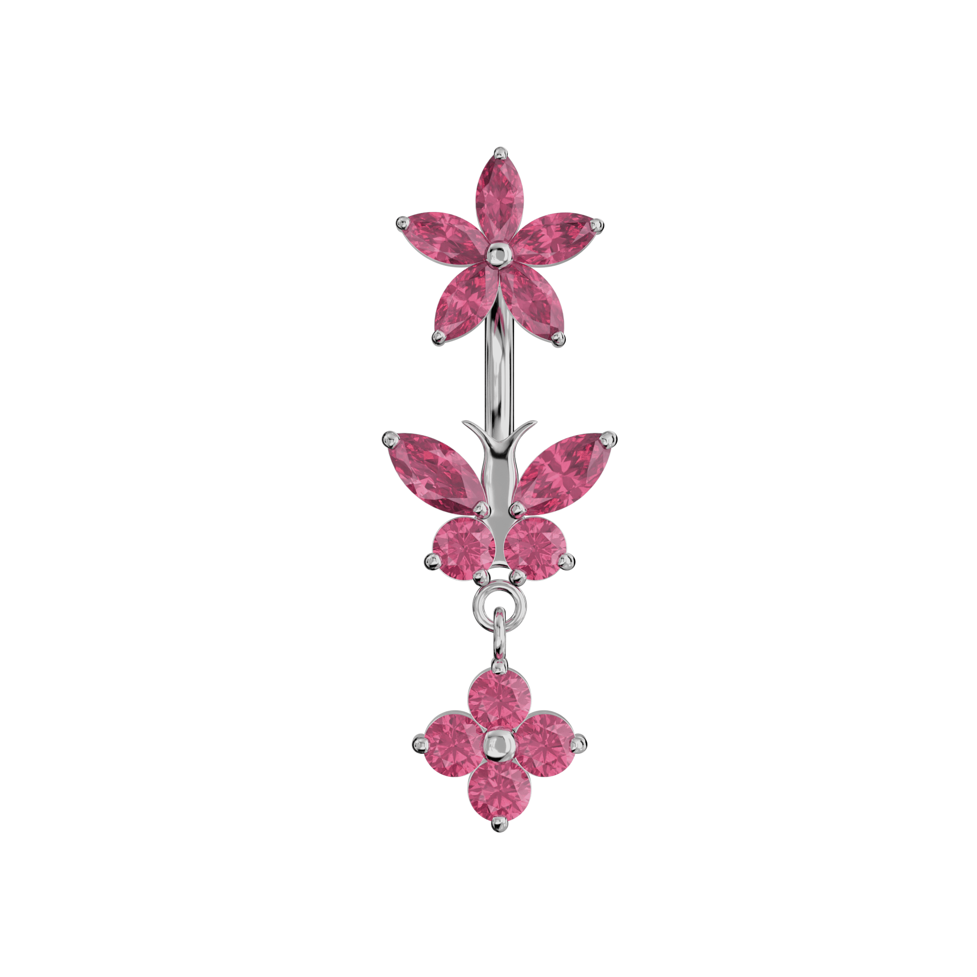 925 Sterling Silver Jewelled Butterfly Dangling Flower Spinal Ring