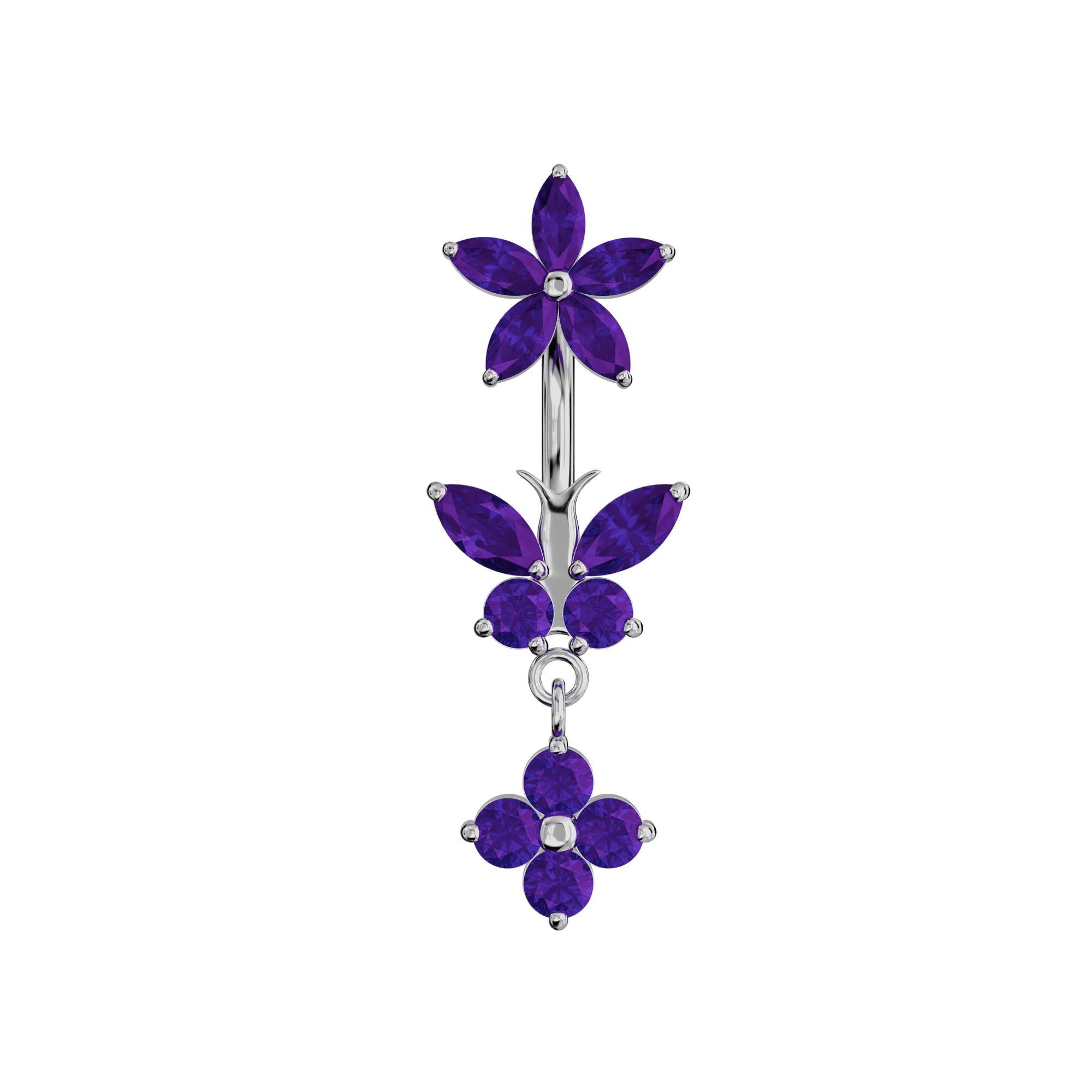 925 Sterling Silver Jewelled Butterfly Dangling Flower Spinal Ring