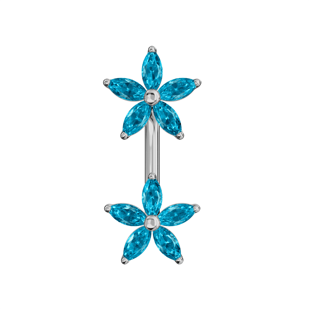 925 Sterling Silver Jewelled Daisies Spinal Belly Button Ring