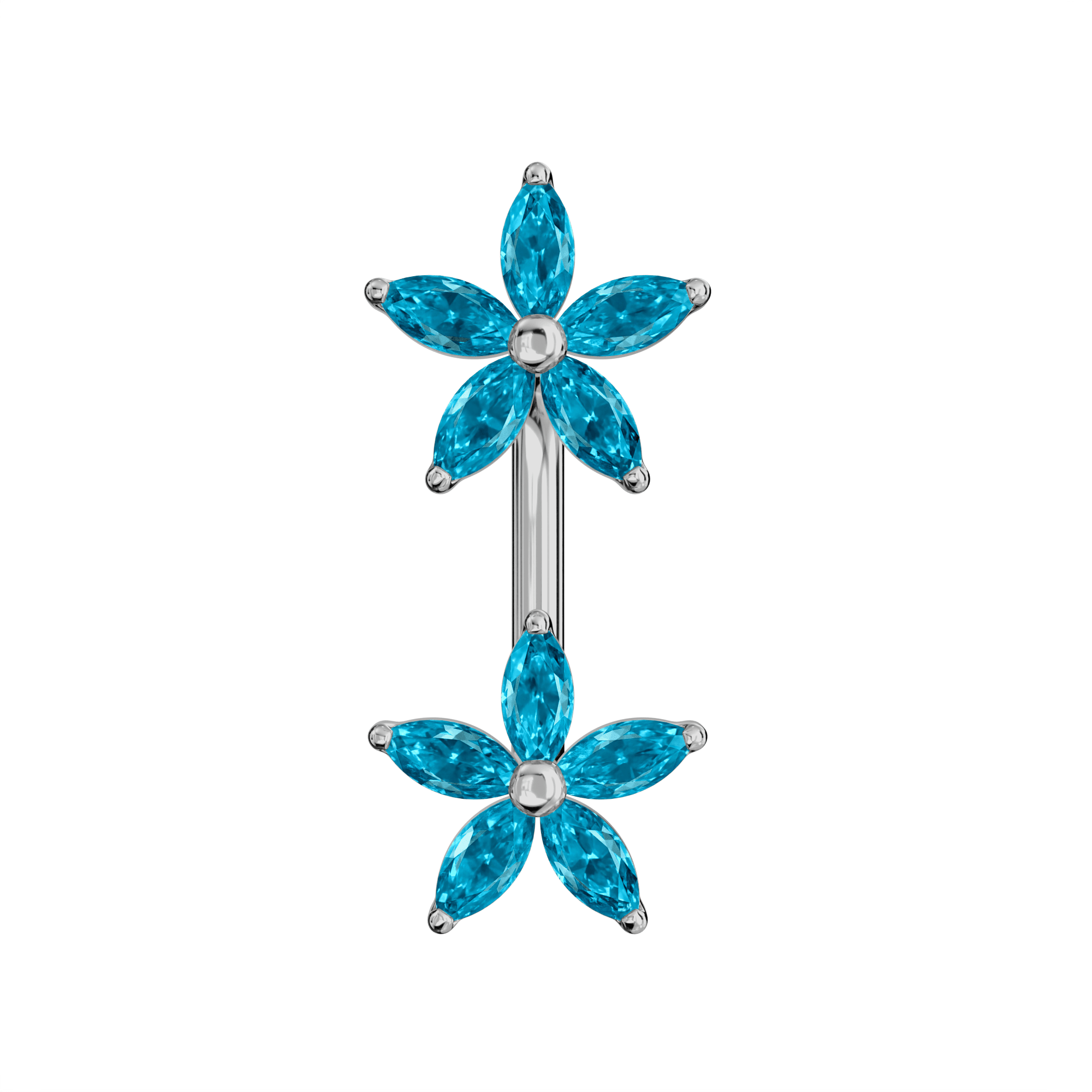 925 Sterling Silver Jewelled Daisies Spinal Belly Button Ring